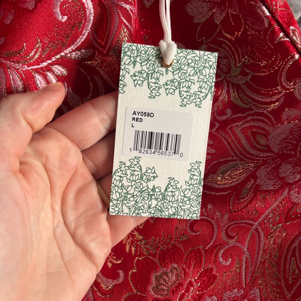 Hyacinth House Red Jacquard Janie Mini Dress ballon Sleeve NWT large - Picture 9 of 12